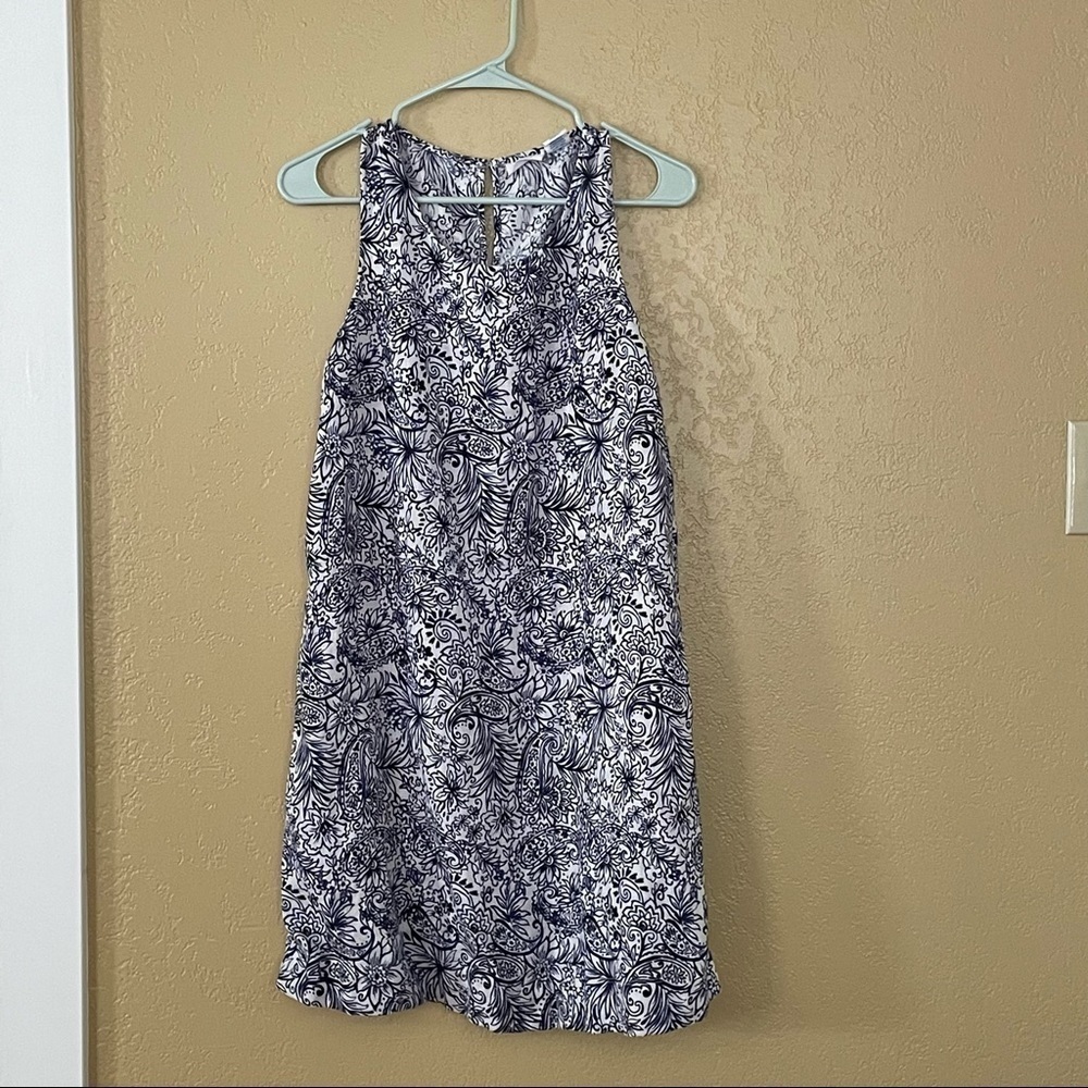 Sigrid Olsen SMALL 100% Linen Shift Dress Blue White floral flowers